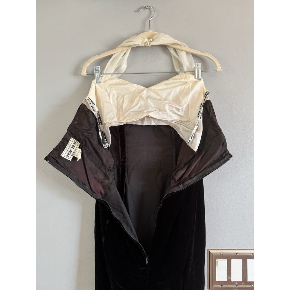 Zum Zum Vintage Dress Black Velvet Baby Doll Halter Formal Midi Dress Size 8 Y2K - Picture 7 of 12